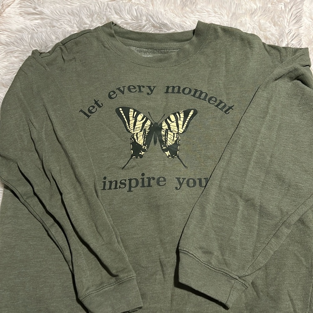 “Let every moment inspire you” in Olive color in Size Medium